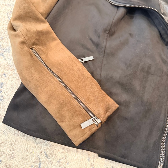 KUT FROM THE KLOTH Black Brown Faux Suede Moto Jacket Asymmetrical Zip Size XS - Picture 4 of 7